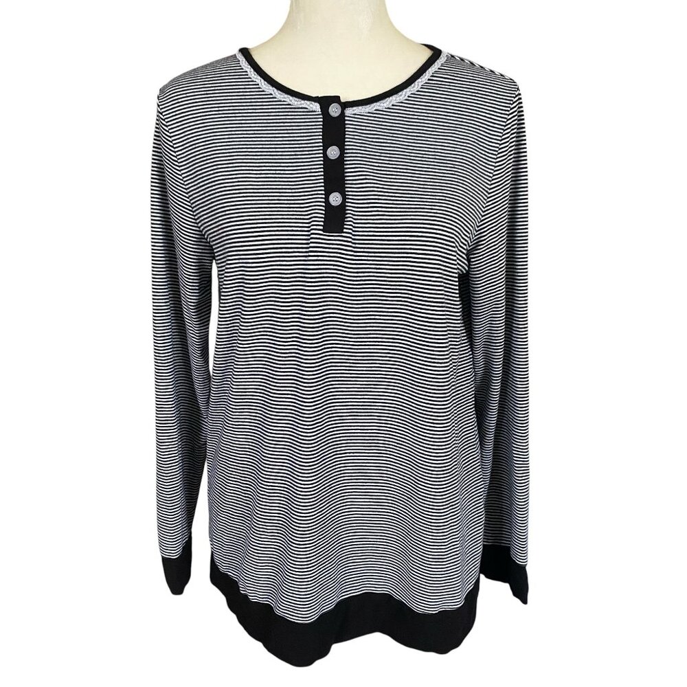 Ekouaer women's size S black and white striped stretchy long sleeve pajama top